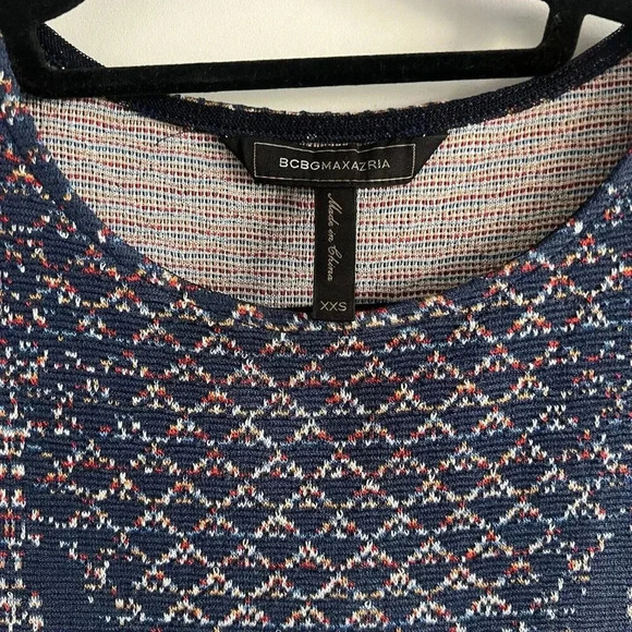 BCBGMAXAZRIA XXSmall‎ “Beth” Boho Knit Jaquard Bodycon Dress in Blue Multi - Picture 2 of 7